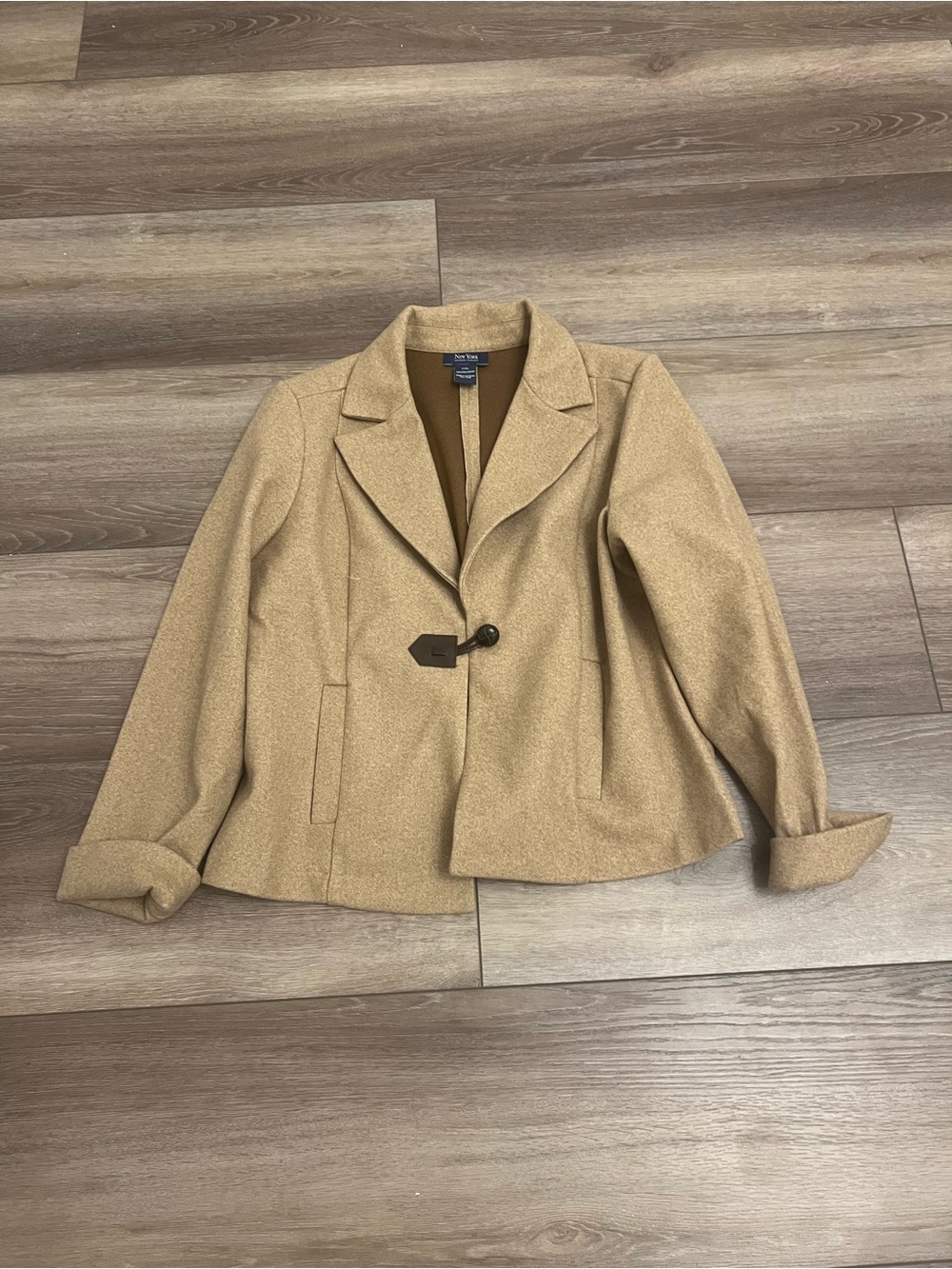 Jones New York Camel Toggle-Front Wool-Blend Blazer